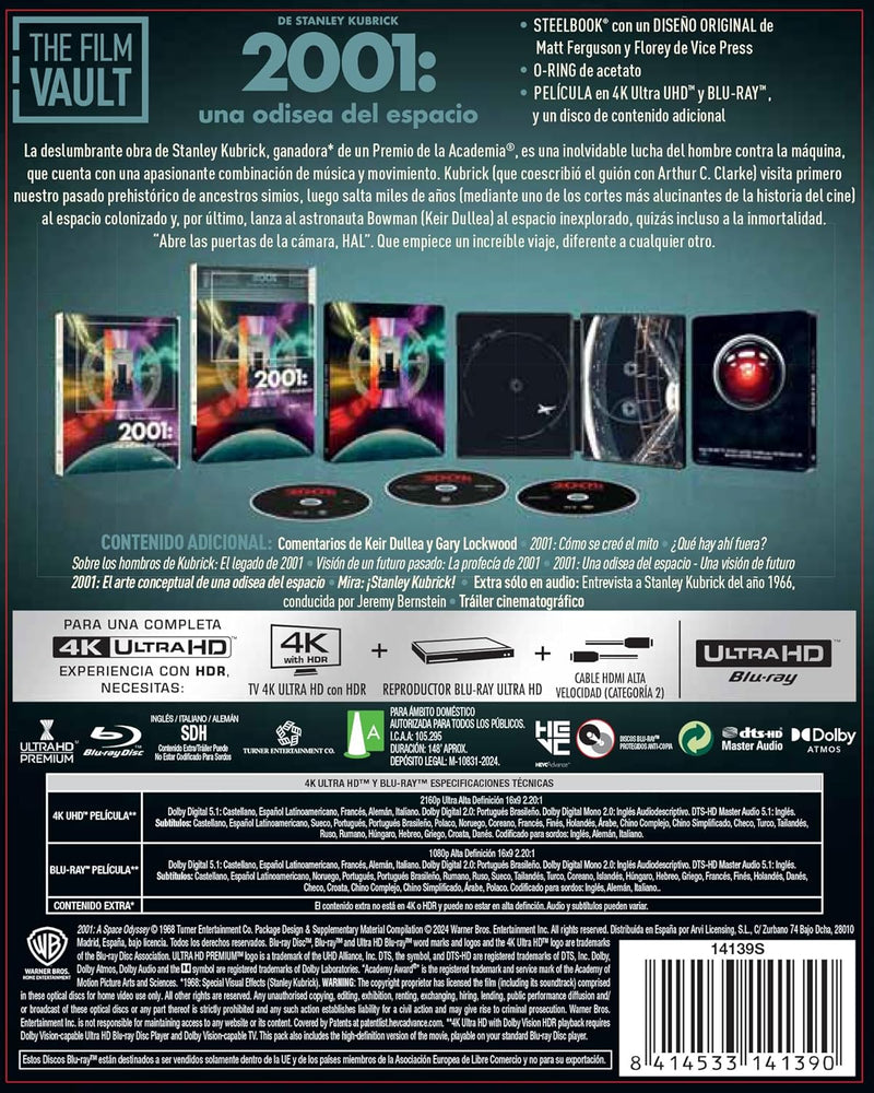 2001: Una Odisea del Espacio - The Film Vault (Edición Metálica) 4K UHD + Blu-Ray
