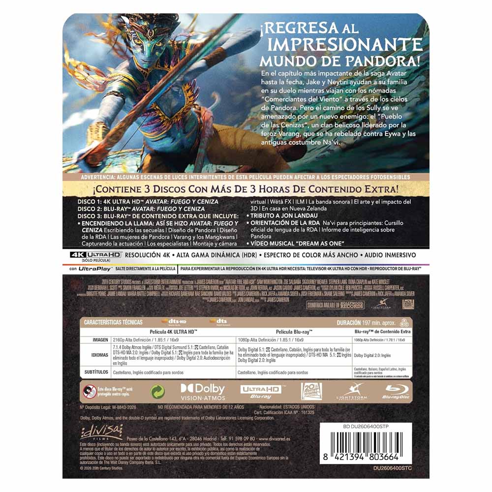 Avatar: Fuego y Ceniza - Edición Metálica 4K UHD + Blu-Ray