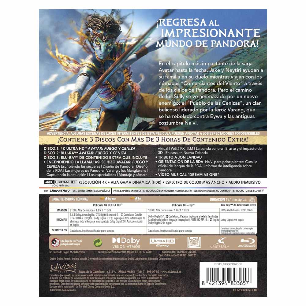 Avatar: Fuego y Ceniza 4K UHD + Blu-Ray