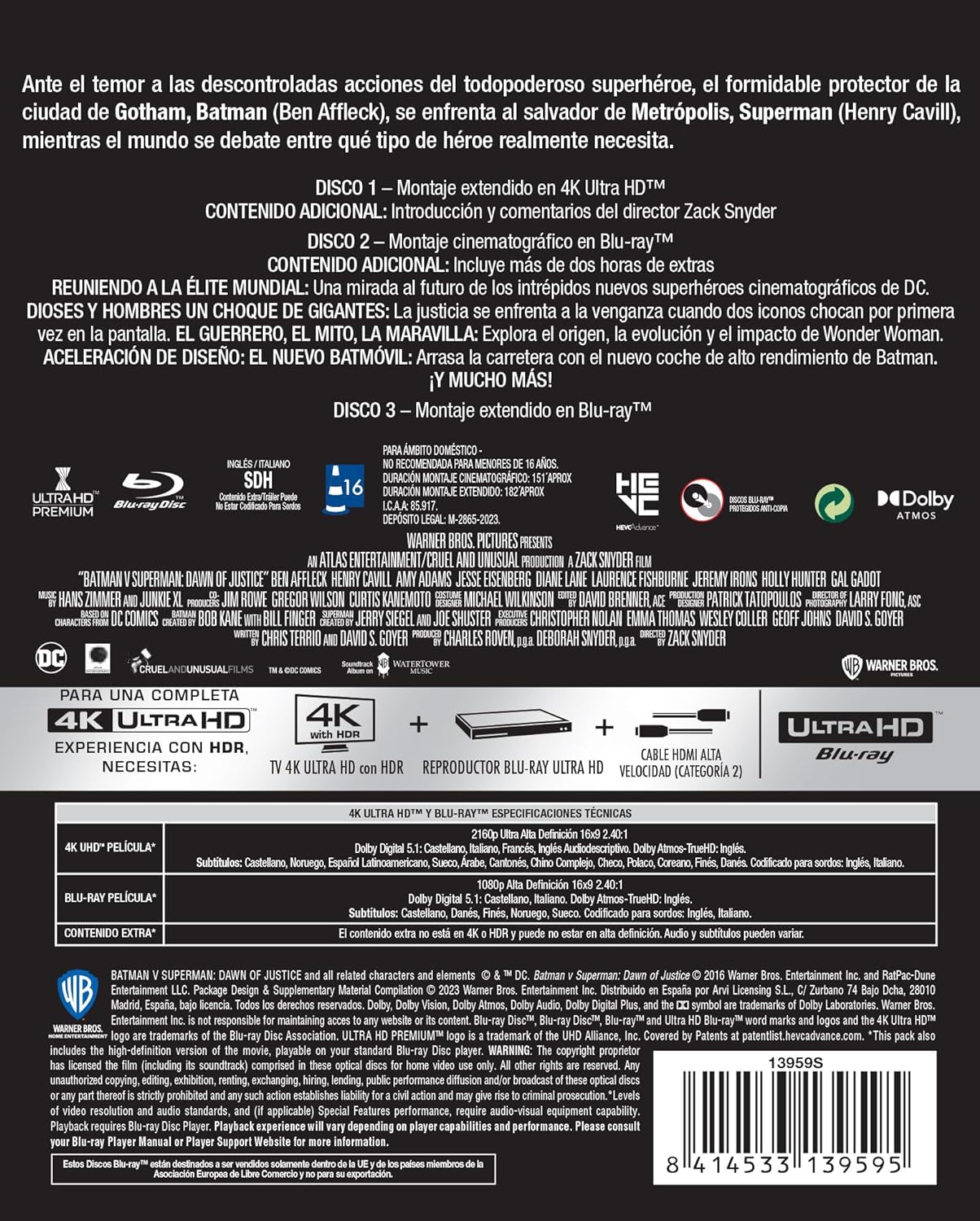 Batman v Superman: El Amanecer de la Justicia - Ultimate (Edición Metálica) 4K UHD + Blu-ray