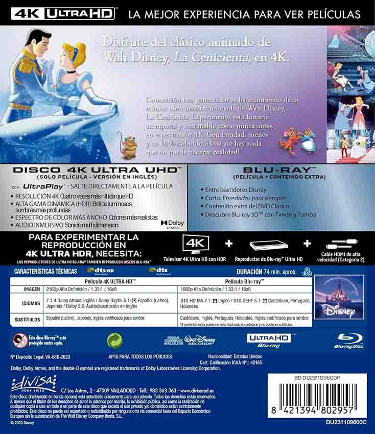 La Cenicienta 4K UHD + Blu-Ray