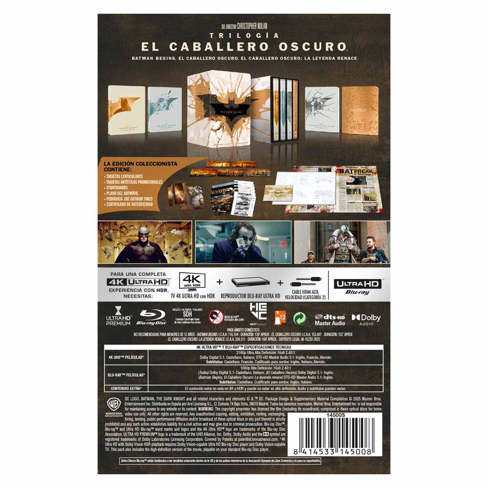 Trílogia Batman: El Caballero Oscuro - Edición Coleccionista  - Steelbook 4K UHD + Blu-Ray