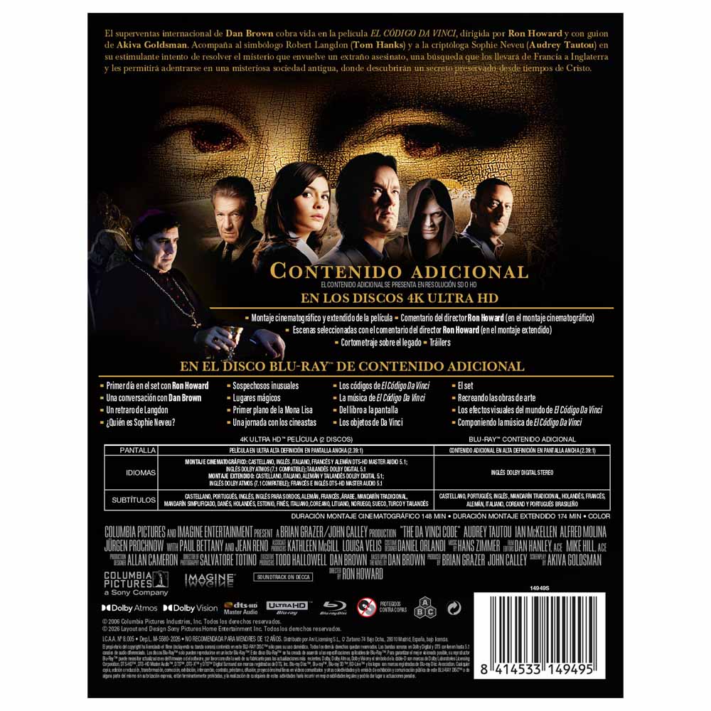 El Código Da Vinci - Edición Metálica 4K UHD + Blu-Ray