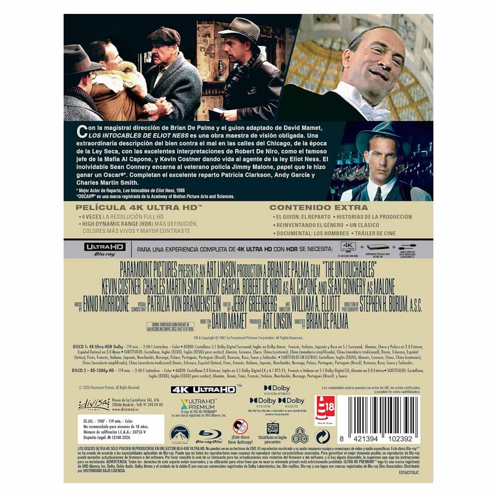 Los Intocables de Eliot Ness - Edición Metálica 4K UHD + Blu-Ray