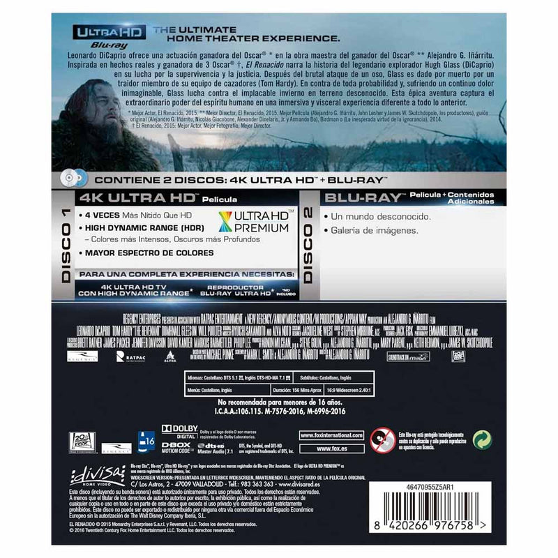 El Renacido 4K UHD + Blu-Ray