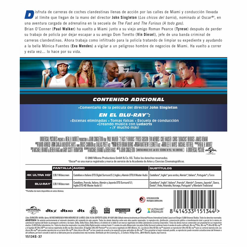 2 Fast 2 Furious (A Todo Gas 2) 4K UHD + Blu-Ray