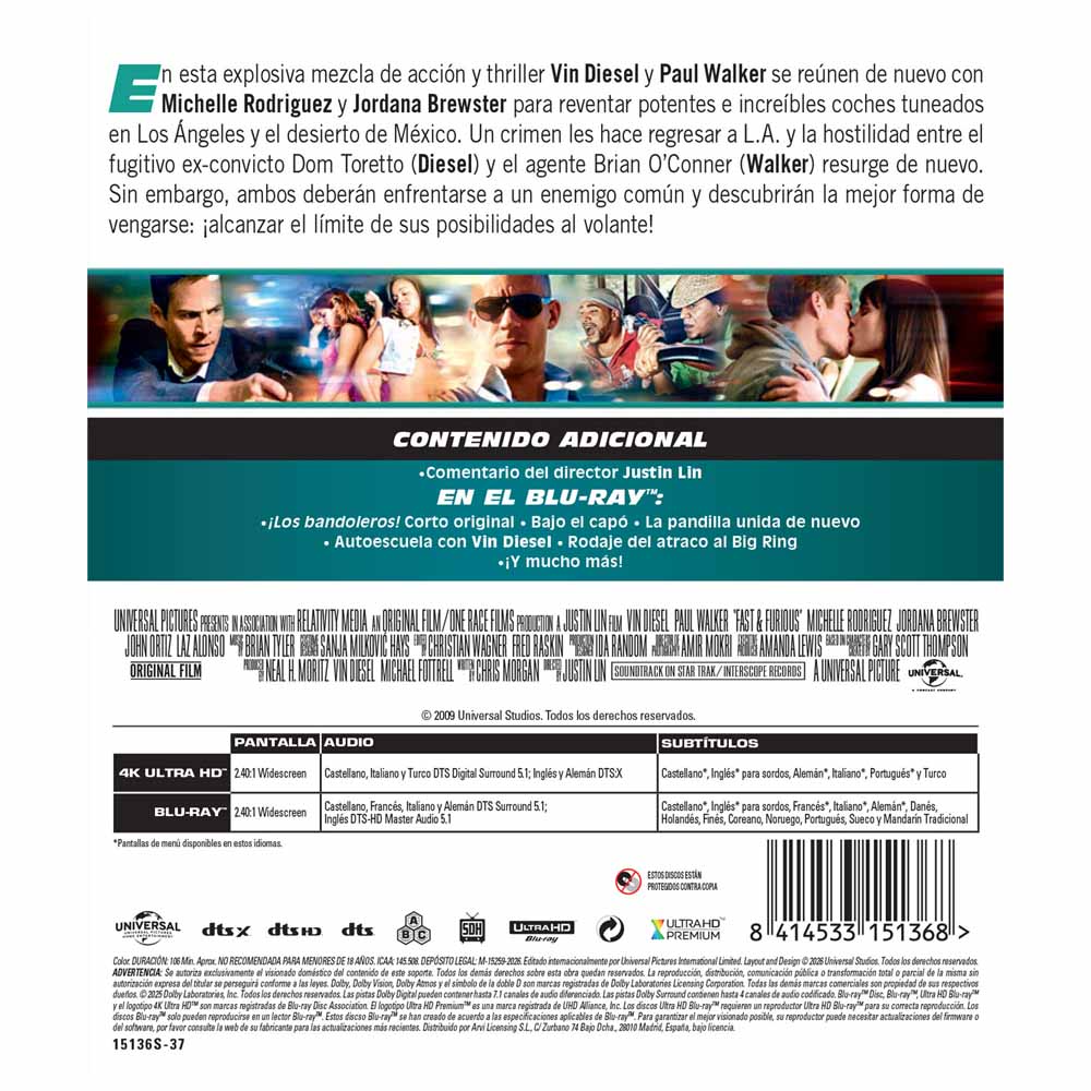 Fast and Furious: Aún más Rápido 4K UHD + Blu-Ray