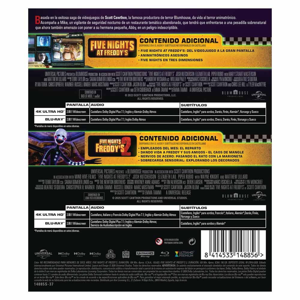Five Nights at Freddy's - Colección 2 Películas - 4K UHD + Blu-Ray