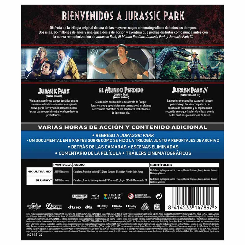 Trilogía Jurassic Park  4K UHD + Blu-Ray