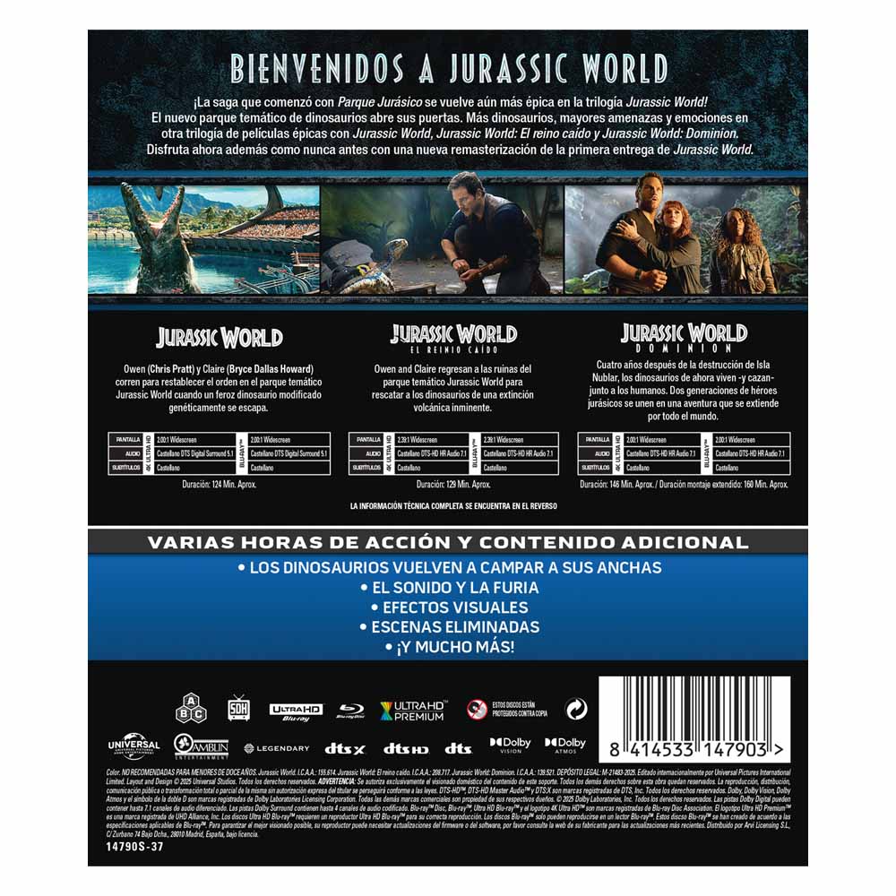Trilogía Jurassic World  4K UHD + Blu-Ray