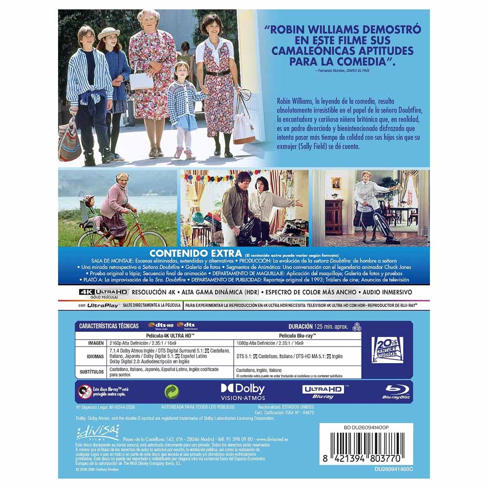 Señora Doubtfire 4K UHD + Blu-Ray
