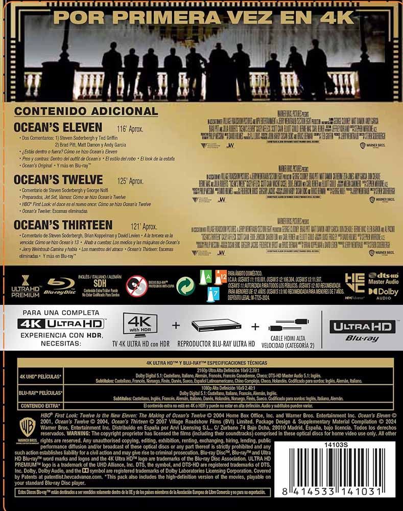 Trilogía Ocean's - Edición Metálica 4K UHD + Blu-ray