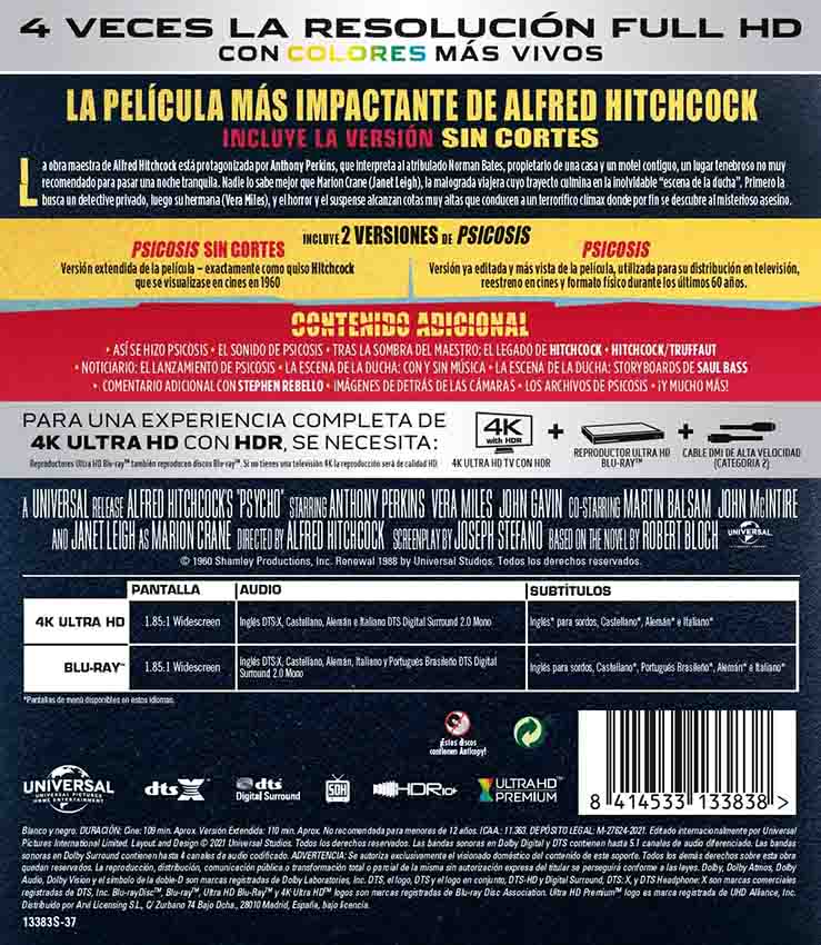 Compra Psicosis 4K UHD + Blu-Ray protagonizada por Anthony Perkins a un estupendo precio de 19,99 EUR. Con envío ultrarrápido y seguro. No más discos dañados. Universe of Entertainment, su fuente de las mejores ediciones de las mejores películas de terror, clásicas e independientes/de autor. 