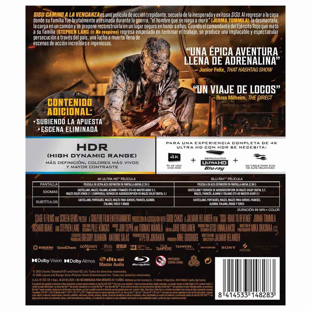 Sisu: Camino a la Venganza - 4K UHD + Blu-Ray