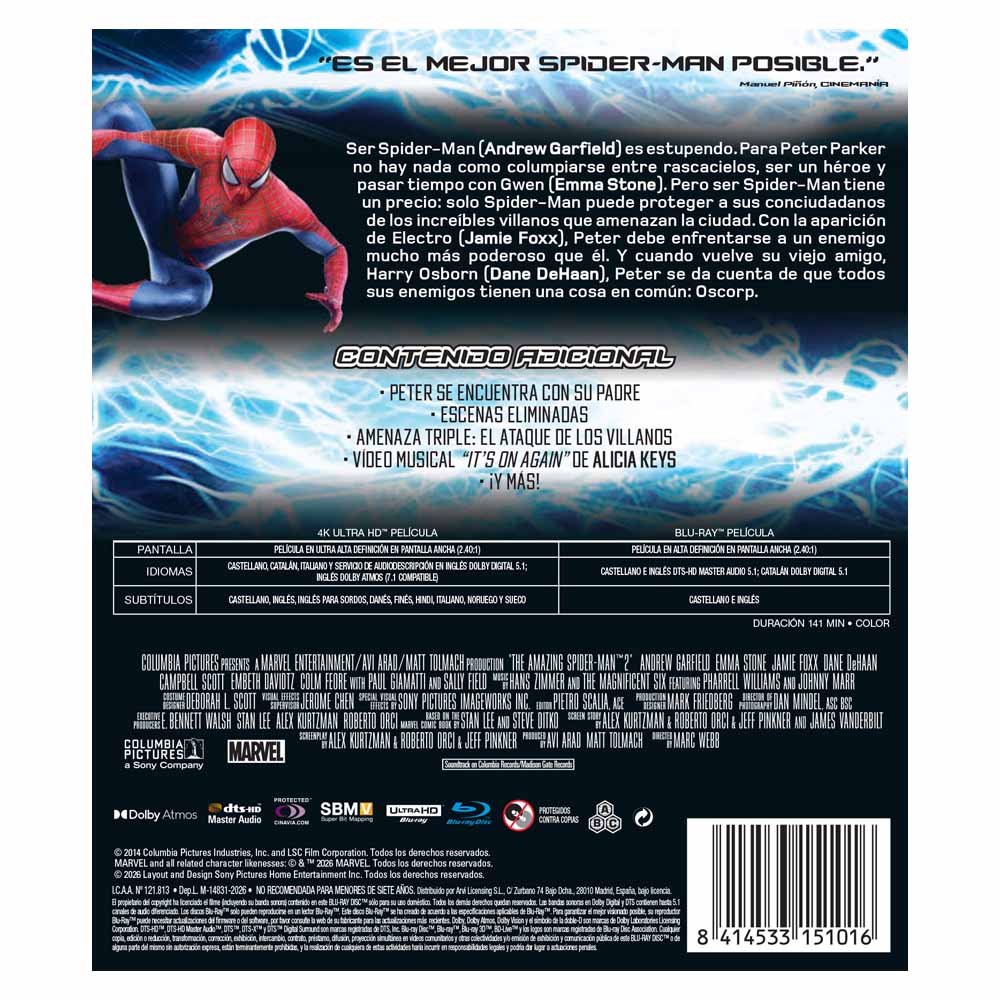 The Amazing Spider-Man 2: El Poder de Electro 4K UHD + Blu-Ray